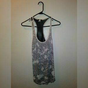 Black White Floral Sheer Back Tank
